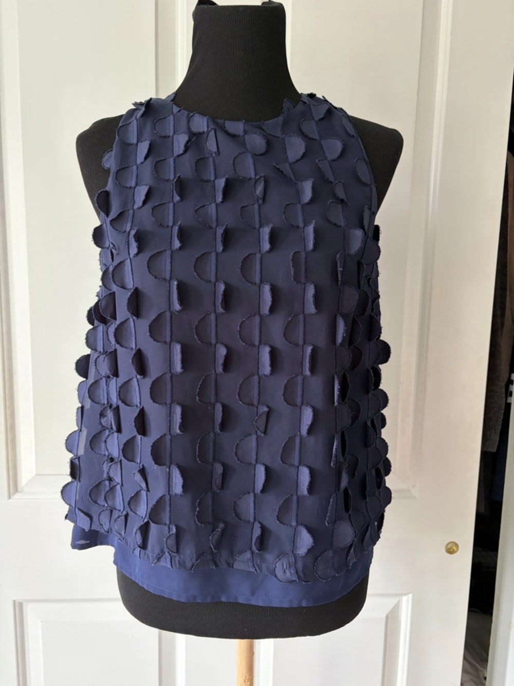 Maeve Navy Textured Sleeveless Blouse 4